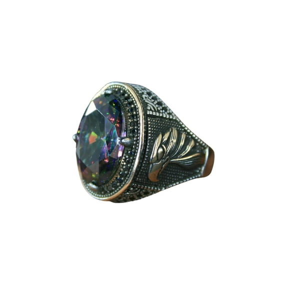 Roarsilver Mystic Topaz Silver Ring-Eagle Model Ring-Handmade Ring-Men's Rings-Gift for Him and Her-925 Rings for Men-Handmade Mystic Topaz Ring-Men's Topaz Ring | 5