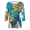 thumbnail image 5 of CYMMPU Loose Fit Round Neck Spring Tunic Tops 3/4 Sleeve Flower Printed Fall Fashion Shirts Blouses for Women Dressy Casual Lightweight Basic T-Shirts Multicolor S, 5 of 5