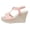 Pink, variant on Hurxie Women's Low Wedge Heels Summer Dressy Platform Sandals Elastic Ankle Strap Open Toe Flower Shoes Beige 9