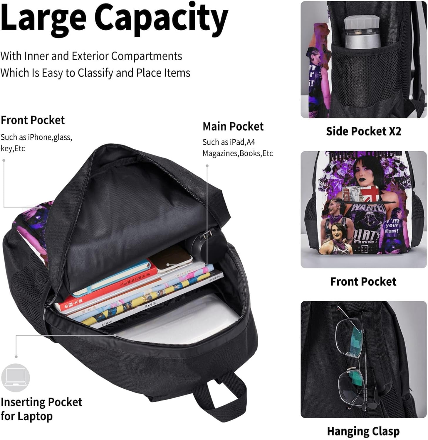 Rhea Ripley Backpack 3 Pieces Set With Lunch Bag And Pencil Case Combination for Work/Sport/Picnic Portable Laptop Backpack Travel Daypack Stationery Bag
