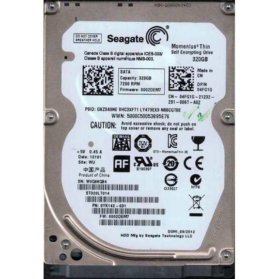 ST320LT014 P/N: 9YK142-031 F/W: 0002DEM7 WU W0Q Seagate 320GB