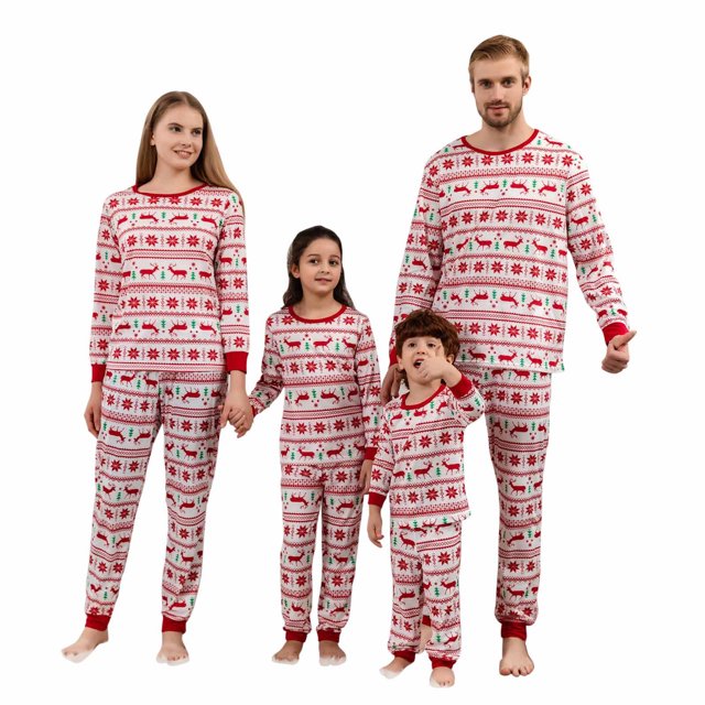 Pijamas Navideños Para Hombres de La Familia Conjuntos A Juego Top Estampado Informal Con Trajes Inferiores Ropa Para El Hogar Odeerbi ODB187799