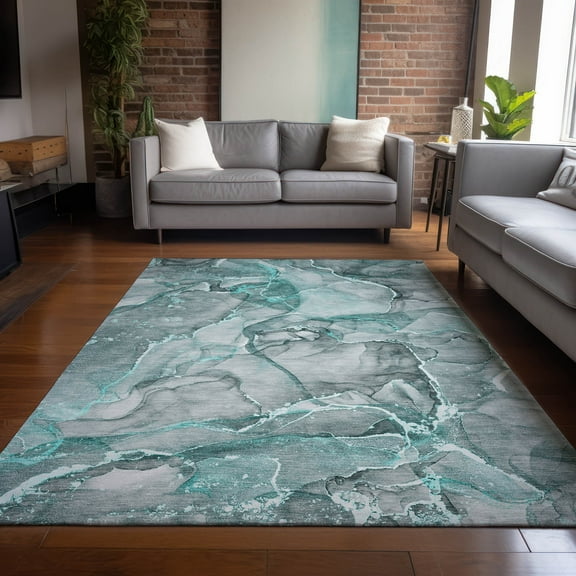Addison Rugs Chantille Indoor/Outdoor Transitional Watercolors Teal Washable Rectangle Rug, 3' x 5'