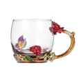 thumbnail image 1 of Red Rose Enamel Craft Water Cup Drink Mug with Handle Design Tea Coffee Cup with Spoon Cleaning Cloth Set 320ML, 1 of 8