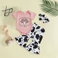 thumbnail image 2 of mgoYE Baby Girl Clothes 3-6 Months Western Baby Girl Clothes Summer Cowgirl Outfit Short Sleeve Romper Bow Boots Cow Print Flared Bell Bottom Pants Set(Red,6-12 Months), 2 of 6