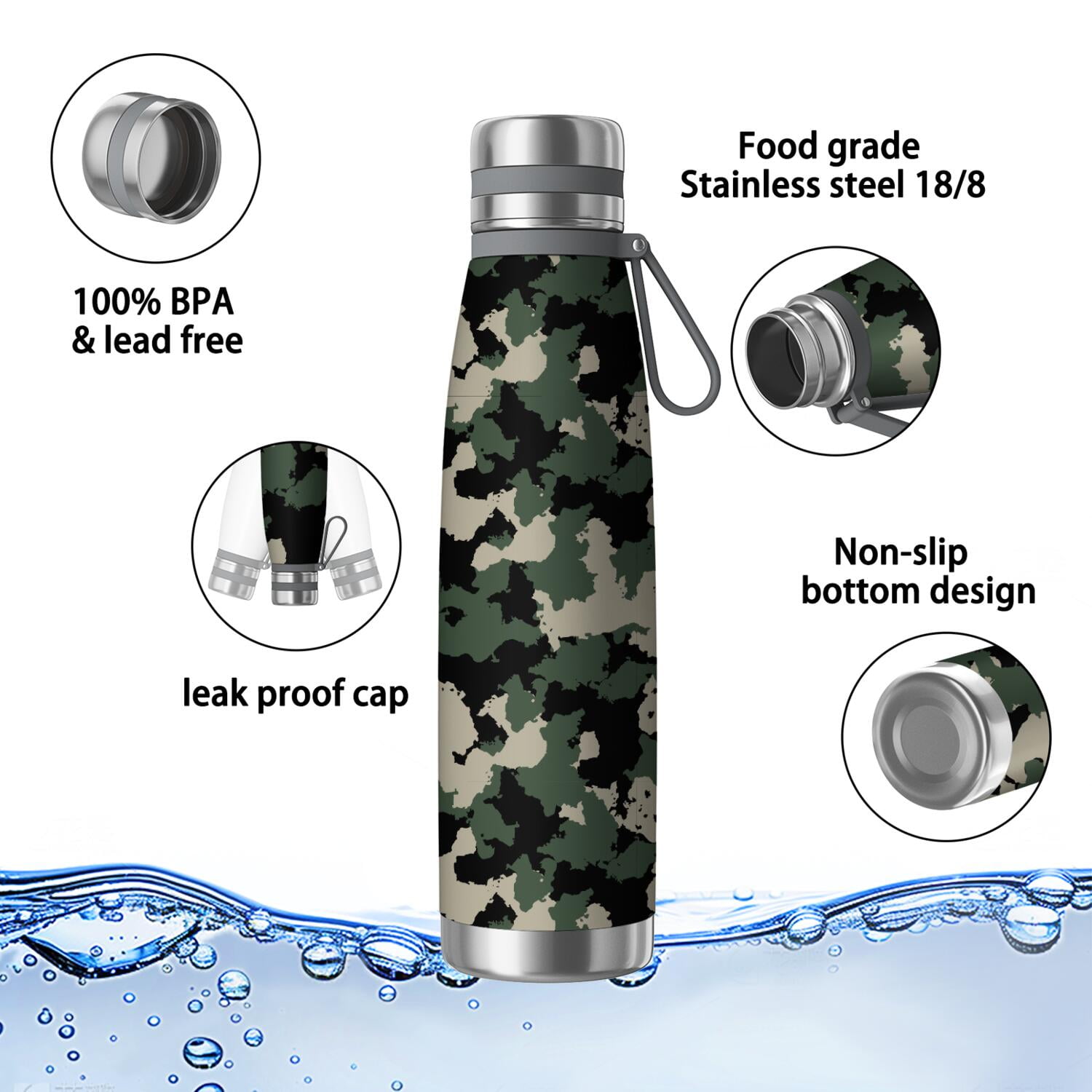 29oz Insulated Water Bottle with Tea Infuser, Stainless Steel Travel Mug, Camouflage Print