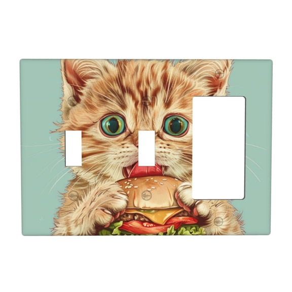 Hamburg Cute Cat Switch Cover Decorative Wall Plate 3-Gang 2-Toggle 1-Decor Standard Size