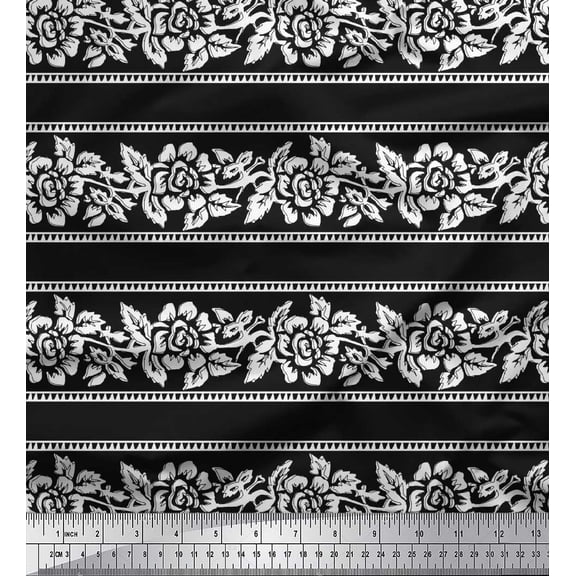 Soimoi Cotton Duck Fabric Leaves & Floral Block Printed Fabric 1 Yard 42 Inch Wide