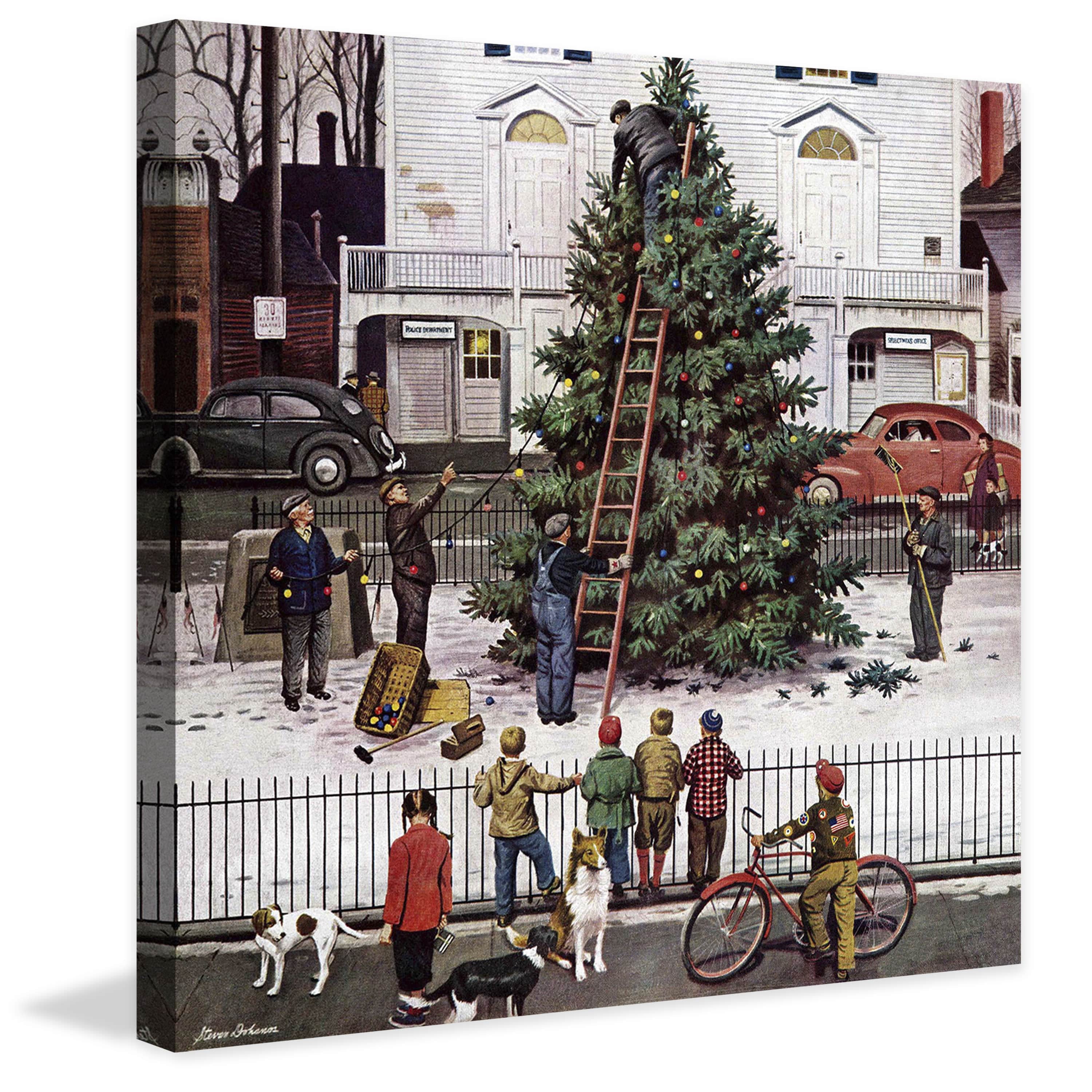 "Tree in Town Square" Painting Print on Wrapped Canvas