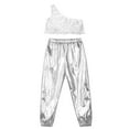 thumbnail image 4 of Alvivi Girls Hip Hop Dance Outfits Tiered Ruffle Crop Top with Pants Set Stage Performance Costume Silver 6, 4 of 5