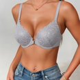 thumbnail image 4 of Gymayou Front Closure Lace Bra For Women Underwire T Back Racerback Bra with Adjustable Strap Grey 90B, 4 of 7