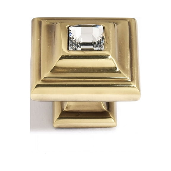 Alno 10mm Crystal Small Square Knob - Clear / Polished Antique