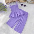 thumbnail image 4 of Zanarzt Toddler Girl Clothes Summer Outfits Set Toddler Girl Summer 2Pcs Outfit Set Sleeveless Ruffle Top with Cotton Pants Solid Color Clothes Back to School Clothes Purple,6-9 Months, 4 of 7