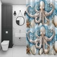 thumbnail image 4 of Blue Ocean Octopus Bathroom Shower Curtain, Nautical Watercolor Sea Octopus Starfish Seashell Waterproof Washable Soft Bath Curtain for Bathtub Decor with 12 Hooks&Grommet, 66x72 Inch, 4 of 9