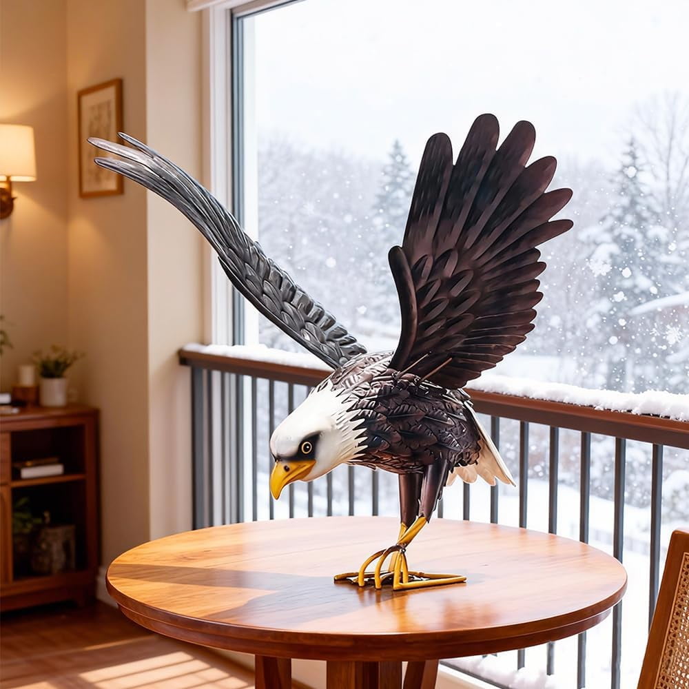 Metal Bald Eagle Large Outdoor Statues Garden Decor Sculptures Statues Outdoor Majestic America Eagle Bird Decor for Patio Yard and Lawn, 17-Inch Wide, Man Gift