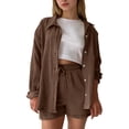 thumbnail image 6 of UACY Girls 2 Pcs Boho Linen Outfits Long Sleeve Button Down Loose Top Matching Short Pants Toddler Kids Casual Gauze Sets ﻿ (Brown, 9-10 Years), 6 of 8