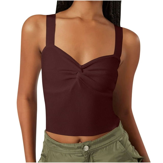 Chbgutlmr Tank Tops for Women Slim Comfy Backless Cropped Going out Tops Ruched Knot Stylish Knitted Shirts