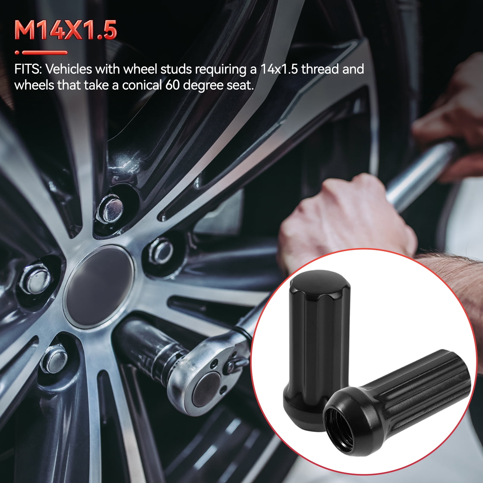 OEMASSIVE 24Pcs 2" Black M14x1.5 Spline Lug Nut for Chevy Silverado Suburban Express 1500