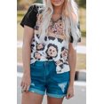 thumbnail image 1 of POGLIP Women's Leopard Pattern Patchwork Zip-up V Neck Short Sleeve T-shirt, 1 of 6
