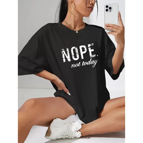 Slogan Graphic Drop Shoulder Oversized Tee NOPE Not Today Graphic Tees Women Tops, Unisex