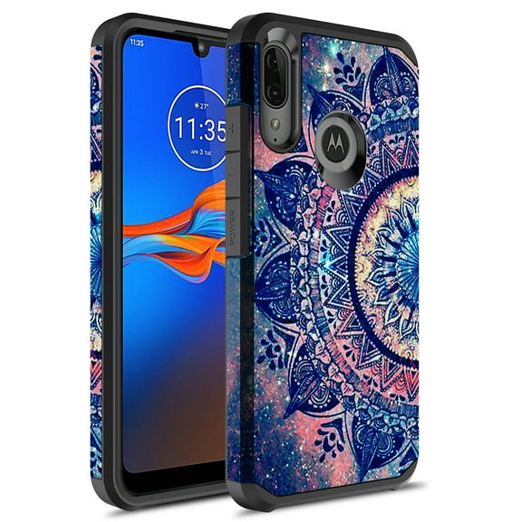 Moto E6 Plus Case, KAESAR Slim Hybrid Dual Layer Shockproof Hard Cover Graphic Fashion Cute Colorful Silicone Skin Cover Armor Case for Moto E6 Plus (Mandala)
