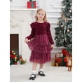 thumbnail image 2 of IDOPIP Toddler Girls Sequins Velvet Tutu Dress Glitter Christmas Tiered Mesh Dress 2-3 Years Wine Red, 2 of 9