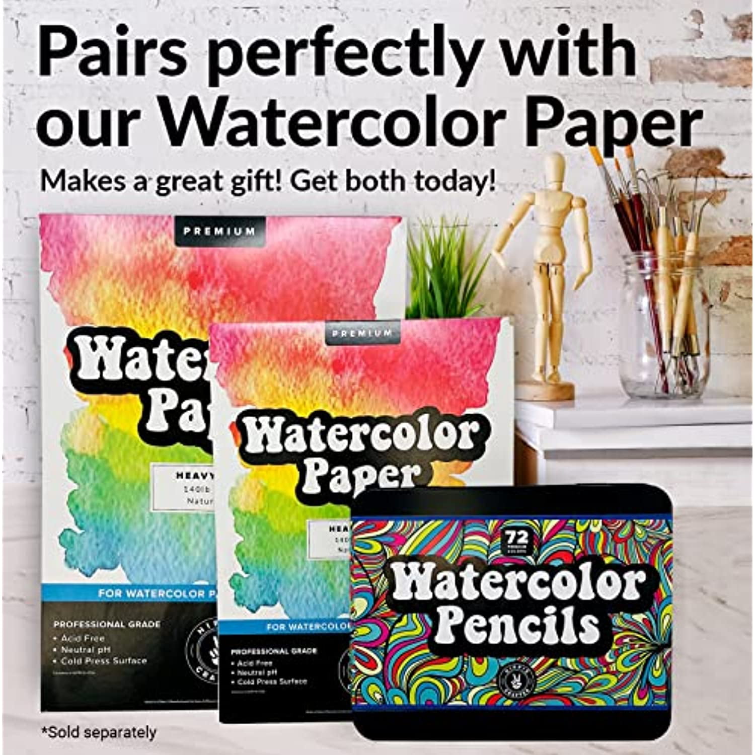 Hippie Crafter 72 Watercolor Pencils Set Artists or Beginners Water Color Pencil for Adults Coloring Art supplies Painting