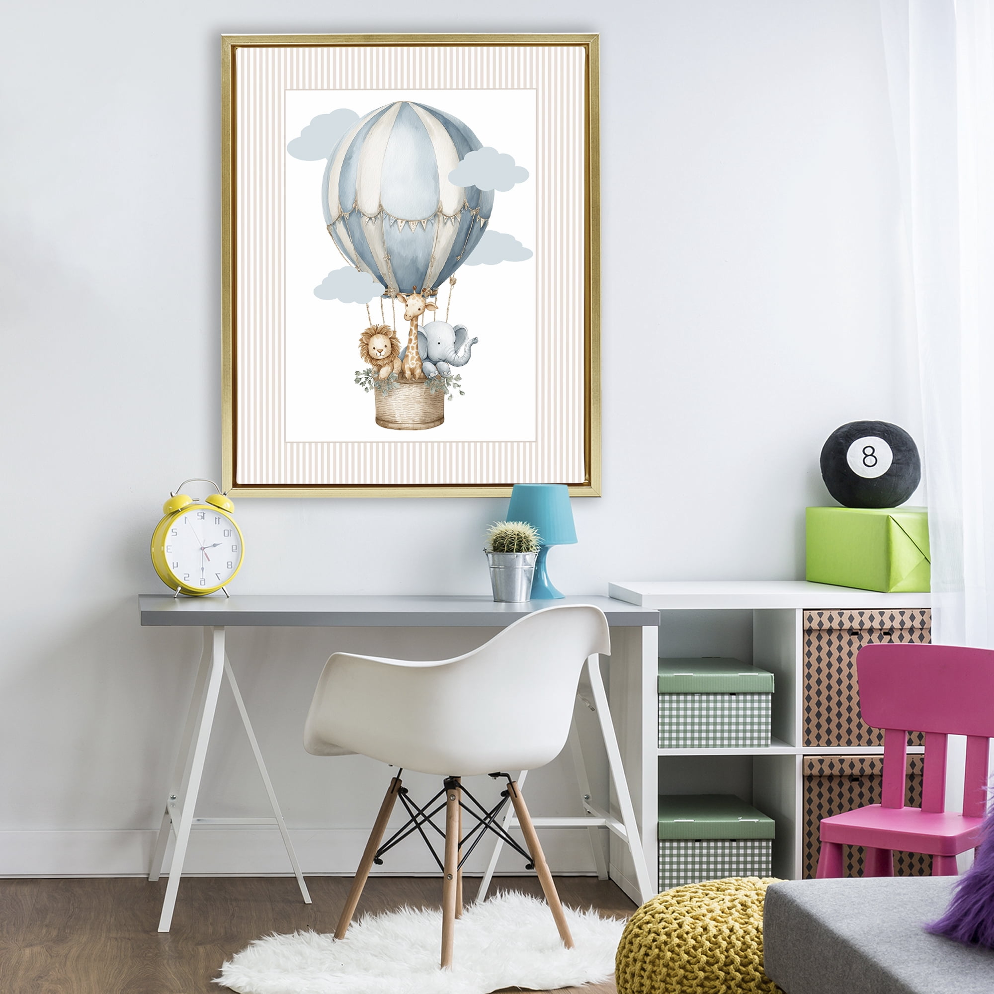 Stupell Industries Hot Air Balloon Animals Gold Framed Floater Canvas Wall Art, design by Christine Simpson Art