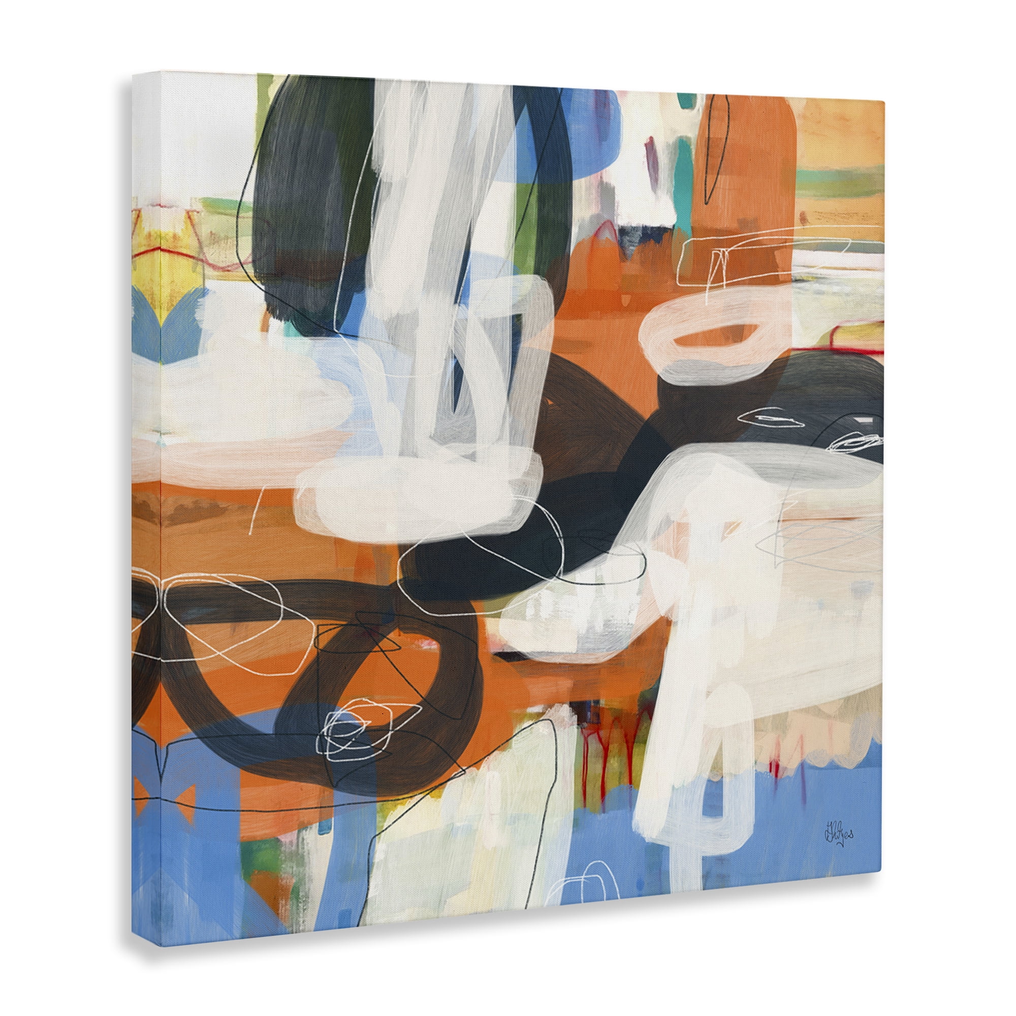 Stupell Industries Abstract Squiggle Distortion Abstract Painting Gallery Wrapped Canvas Art Print Wall Art, 24 x 24