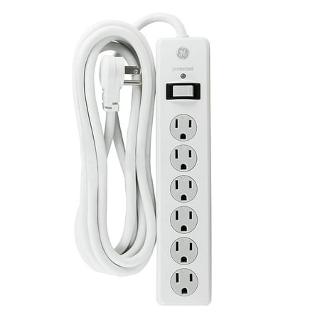 GE 6-Outlet Surge Protector with 10 Ft. Cord,Twist to Lock Safety Covers, White, (Best Surge Protector For Pc)
