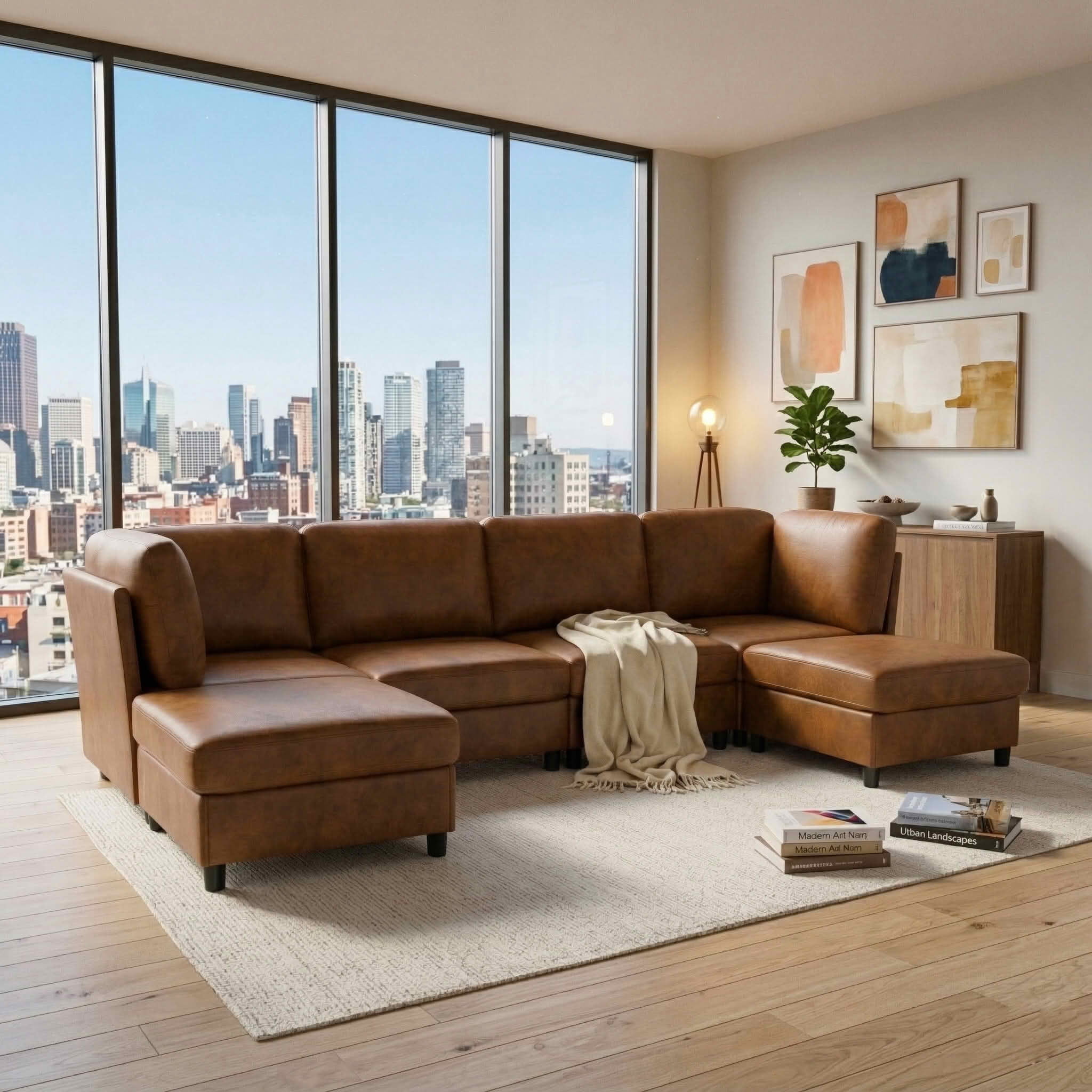 MAYEERTY 124 Inch Modular Corner Sectional Sofa, Freely Reconfigurable Modern Couch with Convertible Ottoman for Living Room