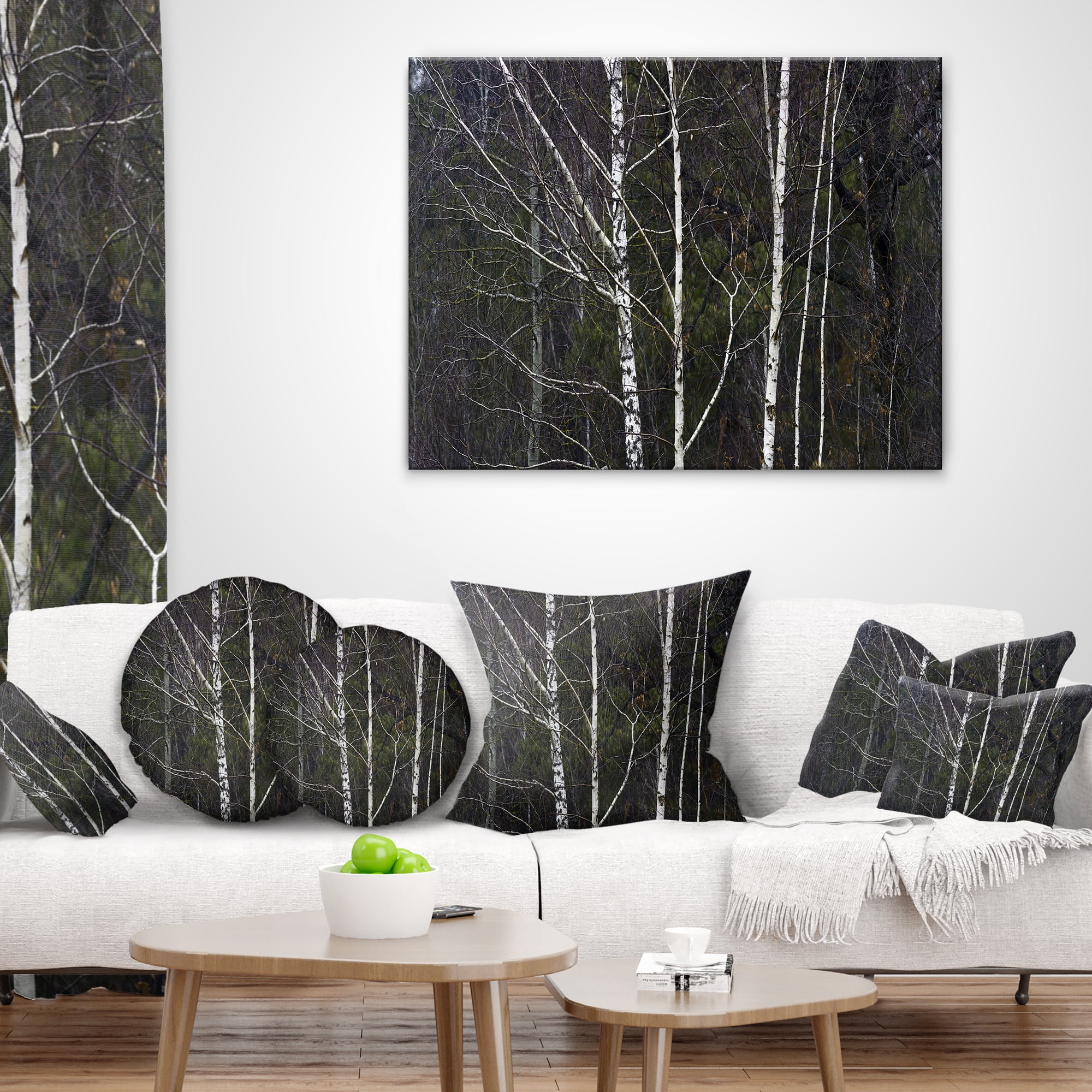 Designart Black and White Birch Forest - Abstract Throw Pillow - 16x16