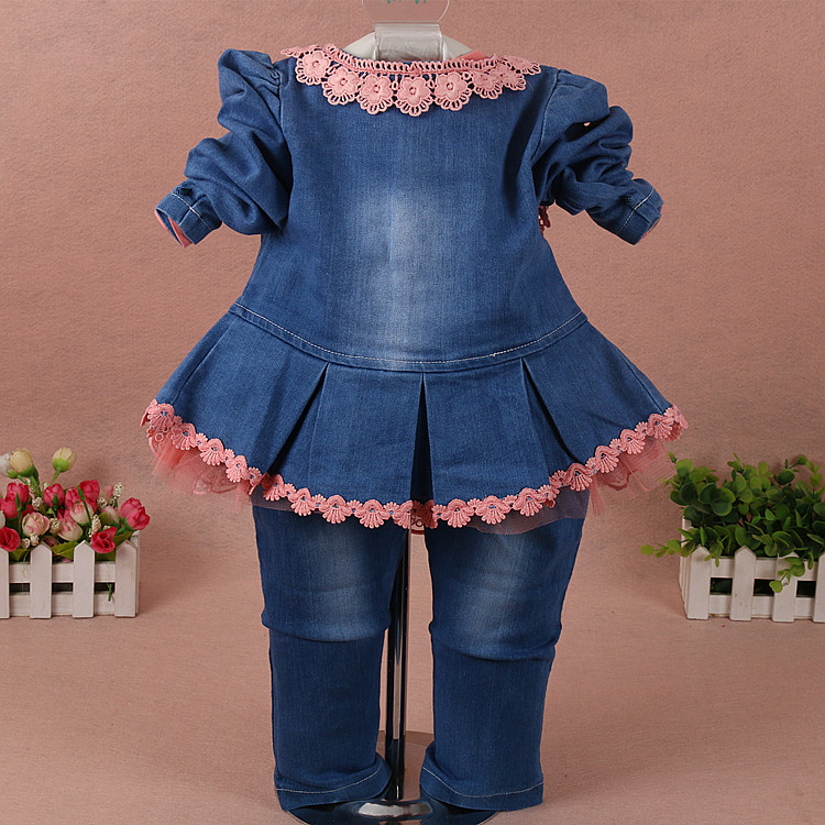Peaoclate 6M-4Y Spring Autumn Infant Toddler Baby Girl Denim Clothing 3 pcs Sets 3 pcs Casual Outfits Lace Dress Jacket and Jeans,2-3Years,Flower-Orange