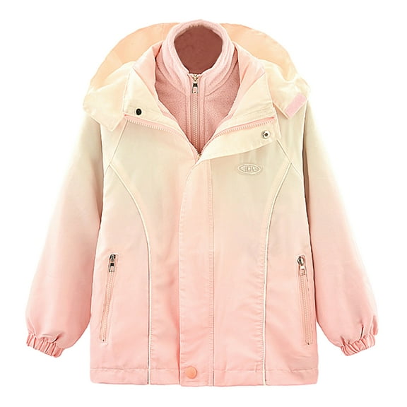 GYRATEDREAM Girls' Outdoor 3-In-1 Winter Jackets Kids Detachable Fleece Inner Windproof Hooded Jacket Coat Children Warm Zipper Hoodies Waterproof Outwear Pink for 4-16 Years