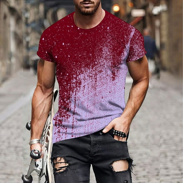 Qertyioot T-shirt à Manches Courtes Imprimé pour Hommes Col Rond Mode Décontractée Manches Courtes Liquidation