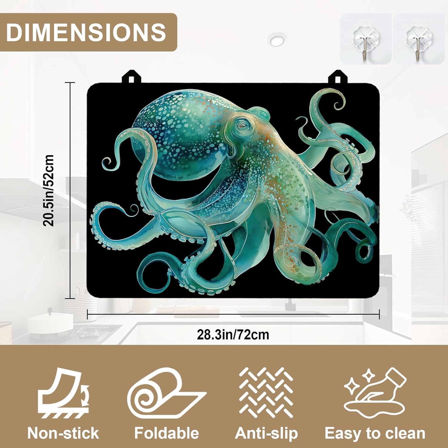 Stove Top Covers for Electric Stove,Funny Octopus Stove Top Protector Thick Rubber Dish Drying Mat for Kitchen Cooking Ceramic Countertop 28.5“ x 20.5“