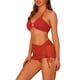 thumbnail image 4 of Bikinis de mujer con anillo vinculado, conjuntos de 3 piezas con falda de malla con cordón, rojo grande, 4 of 5