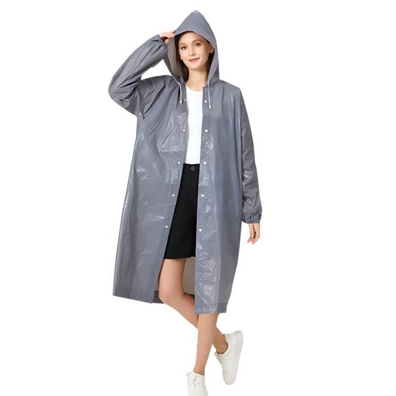 TELOLY Men's Waterproof Rain Poncho, Thick Long Hooded Lightweight EVA Raincoat in Gray