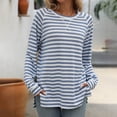 thumbnail image 4 of Htigea Women's Fall Shirt Preppy Striped Long Sleeve Tops Casual Loose Fitted Crewneck Pullover Tunic Tees Light Blue XL, 4 of 7
