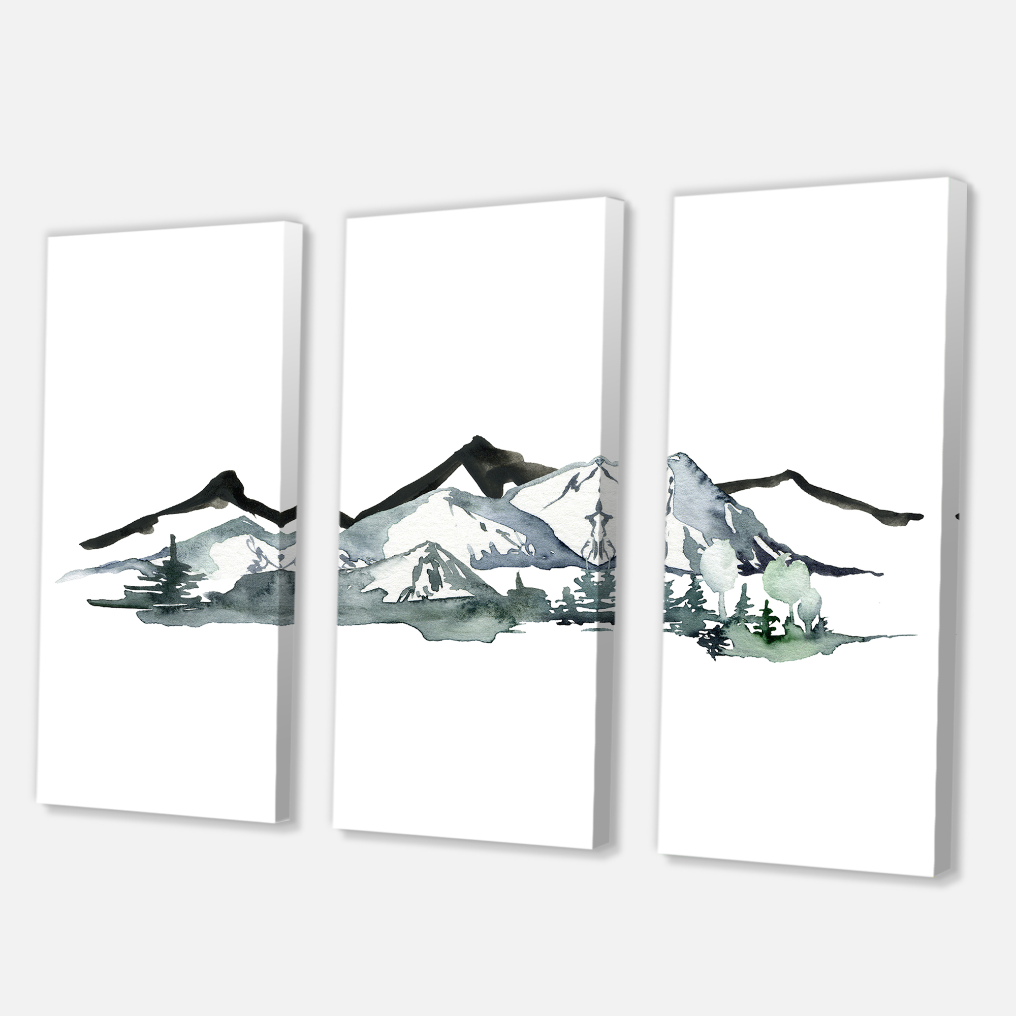 Designart ' Minimalistic Fir Forest and Winter Mountains I ' Modern Canvas Wall Art Print
