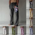 thumbnail image 4 of YOTMKGDO wide-Leg Baggy Mens Fashion Casual Printed Linen Pocket Lace Up Pants Large Size Pants Casual Graphic Prints Pants for Men, Khaki 3XL, 4 of 9