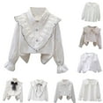 thumbnail image 2 of FUZHIQ Long Sleeve Shirts for Girls Solid Ruffled Button Down Shirt Long Sleeve Casual Loose Turtleneck for Girls Party Blouses for 13-14 Years, 2 of 4