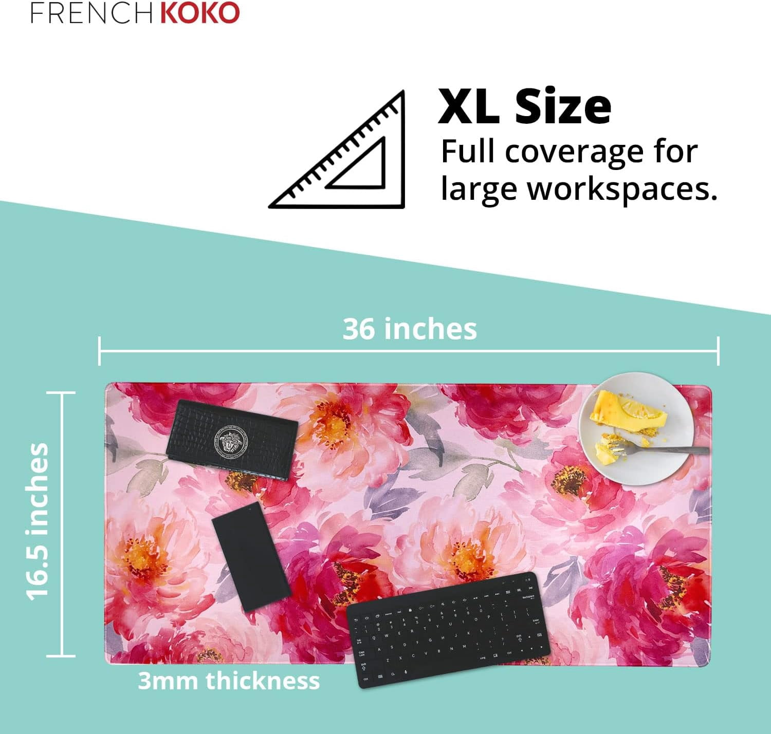 Large Mouse Pad Desk Mat Keyboard Pad Desktop Office School Essentials Decor Big Extended Laptop Protector Computer Accessories Pretty Mousepad Women Girls Watercolor Flower XL 36" x 16.5"