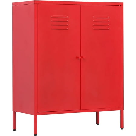 

Metal Accent Storage Cabinet for Bed Room Living Room Hotel Office Garage 3-Tier 2 Removable Shelves (2 Metal Door H40.15 Red)