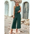 thumbnail image 6 of Women'S Summer 2 Piece Outfits Set Round Neck Sleeveless Tank Crop Top Wide Leg Pants Set with Pockets Dark Blue S, 6 of 8