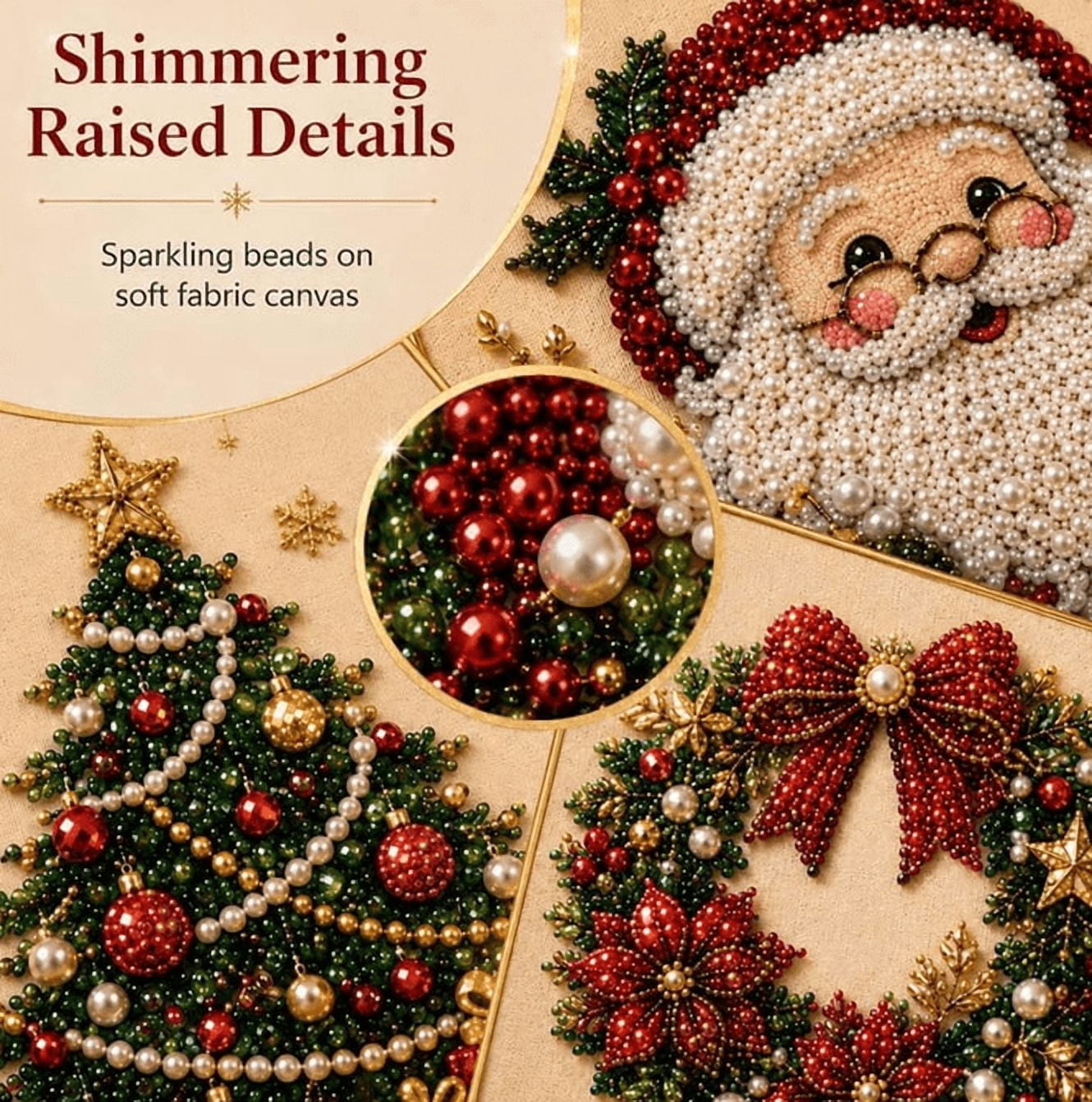 Christmas Pearl Art Kit, 3D Pearl Diamond Art Kits for Adults DIY | DIY Pearl Art Kit with Shimmering Pearl Beads, Complete Tools Included, 5 Christmas Designs for Seasonal Home Decor, Gifts