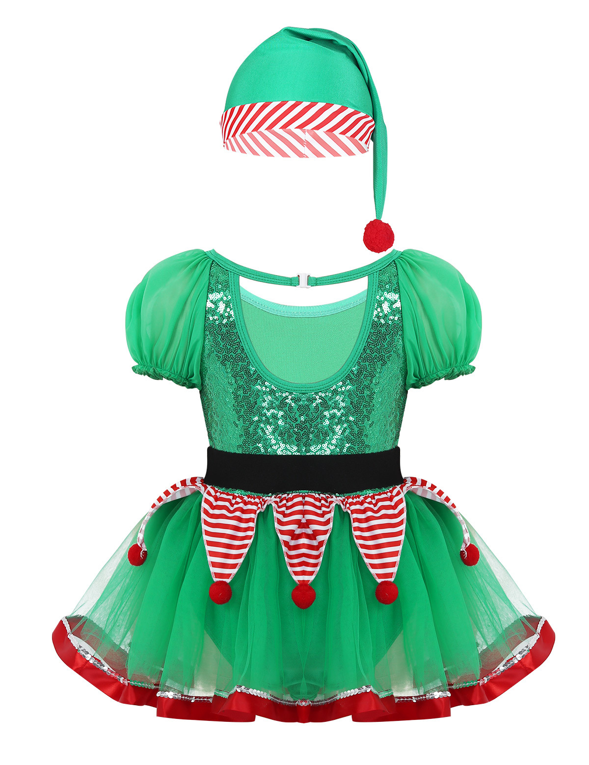 inhzoy Kids Girls Christmas Elf Cosplay Costume Xmas Outfits Sequin Tutu Dress Green 7 - image 2 of 7