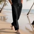 thumbnail image 2 of Lightweight Linen Pants for Men Relaxed Fit Summer Beach Trousers Casual Lounge Bottoms Travel Slacks with Deep Pockets, Black M, 2 of 4