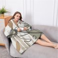 thumbnail image 5 of Oversized Wearable Blanket Hoodie,Brown Boho Plant Pattern Sherpa Blanket Hoodie with Super Pockets,Super Warm Fuzzy Pullover for Women & Men, 5 of 6