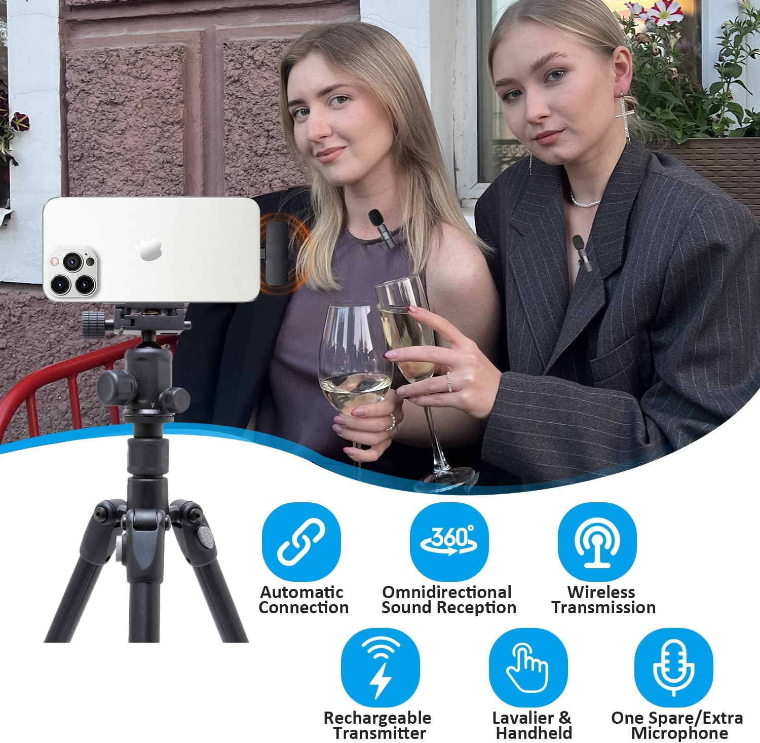 XIHAMA Professional Wireless Lavalier Lapel Microphone for iPhone, iPad - Cordless Omnidirectional Condenser Recording Mic for Interview Video Podcast Vlog YouTube